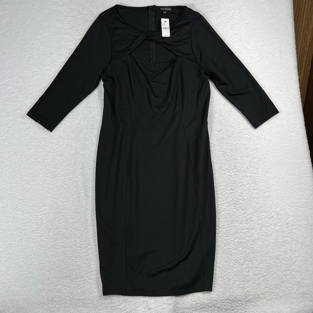 NEW LANE BRYANT Plus 14 Faux Wrap Dress Black 3/4 Sleeve Stretch Knit Back Zip